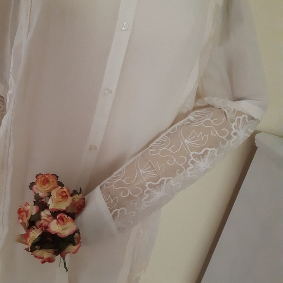 Chico's sheer embroidered button down shirt - Picture 5 of 10